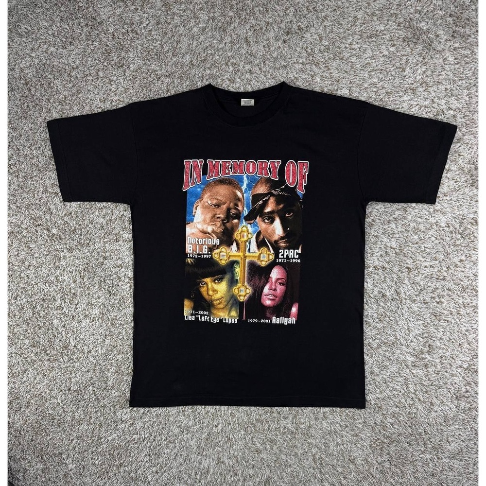 Y2K Vintage Hip Hop Memorial Tee 2Pac Notorious B.I.G. Aaliyah Left Eye RARE
